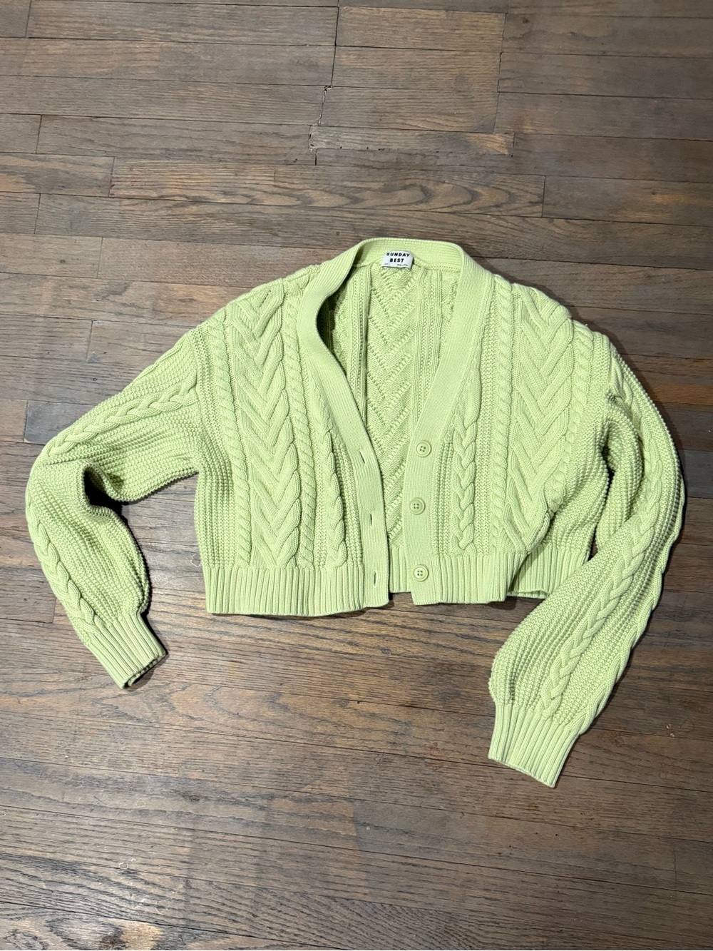 Sunday Best Cropped Cable Knit Cardigan - Light Green